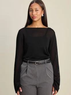 Bateau Long Sleeve Top Black