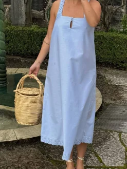 Breezy Embroidered Dress Blue