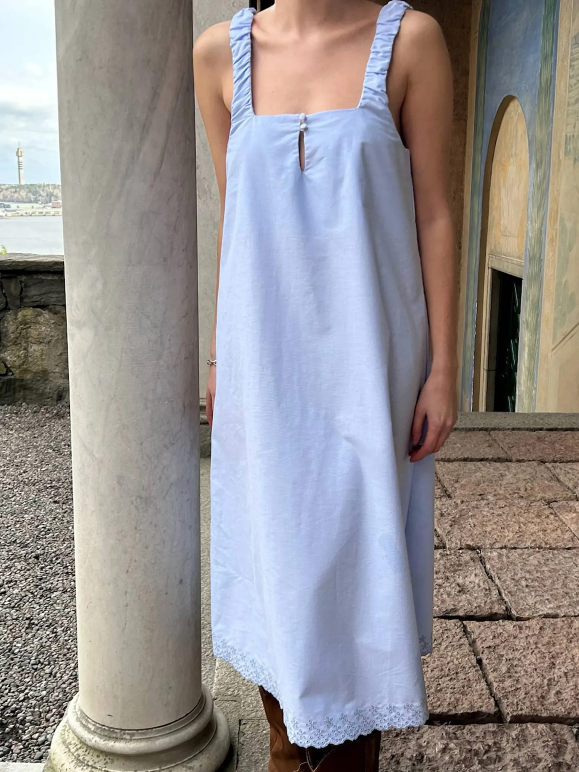 Breezy Embroidered Dress Blue
