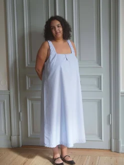 Breezy Embroidered Dress Blue
