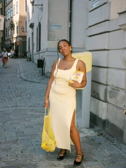 Citrine Midi Slip Dress Light Yellow