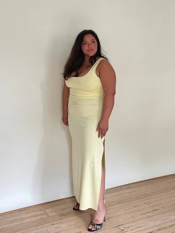 Citrine Midi Slip Dress Light Yellow