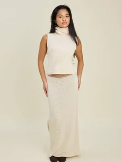 Contrast Midi Skirt Ivory