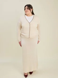 Contrast Midi Skirt Ivory