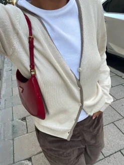 Contrast V-neck Cardigan Ivory