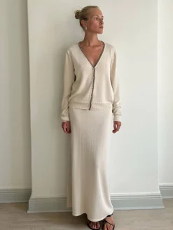 Contrast V-neck Cardigan Ivory