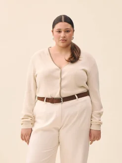 Contrast V-neck Cardigan Ivory