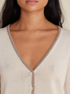 Contrast V-neck Cardigan Ivory