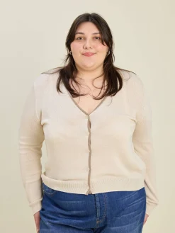 Contrast V-neck Cardigan Ivory
