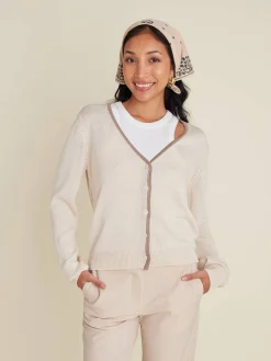Contrast V-neck Cardigan Ivory