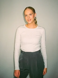 Daily Long Sleeve Top Ribbed Grey Melange