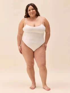 Embroidered Essential Swimsuit Cream