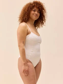 Embroidered Essential Swimsuit Cream