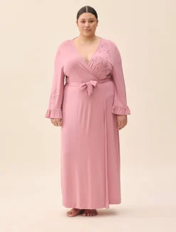 Go Slow Embroidered Robe Dusty Pink