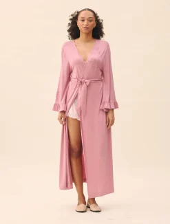 Go Slow Embroidered Robe Dusty Pink