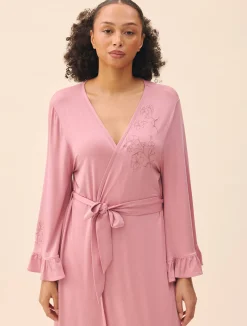 Go Slow Embroidered Robe Dusty Pink