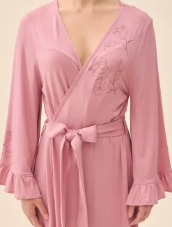 Go Slow Embroidered Robe Dusty Pink