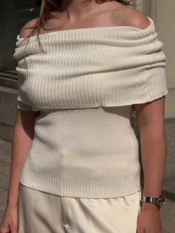 Knitted Bardot Top White