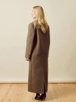 Long Wool Coat Brown Herringbone