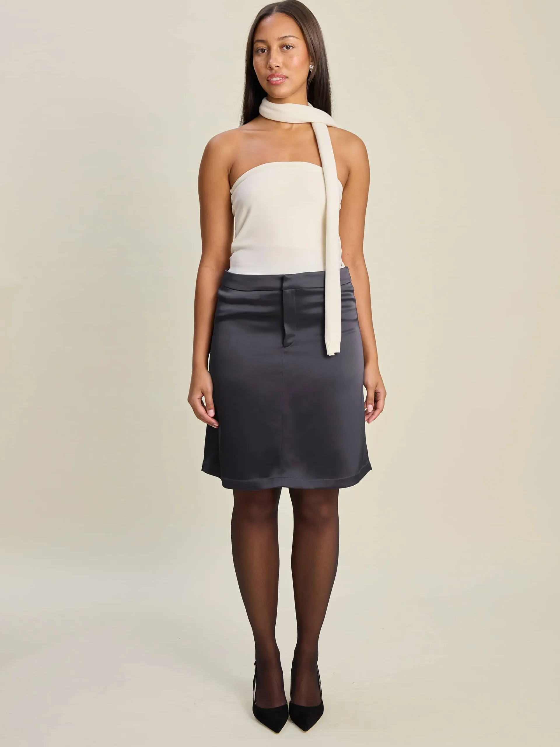 Satin A-lined Skirt Anthracite
