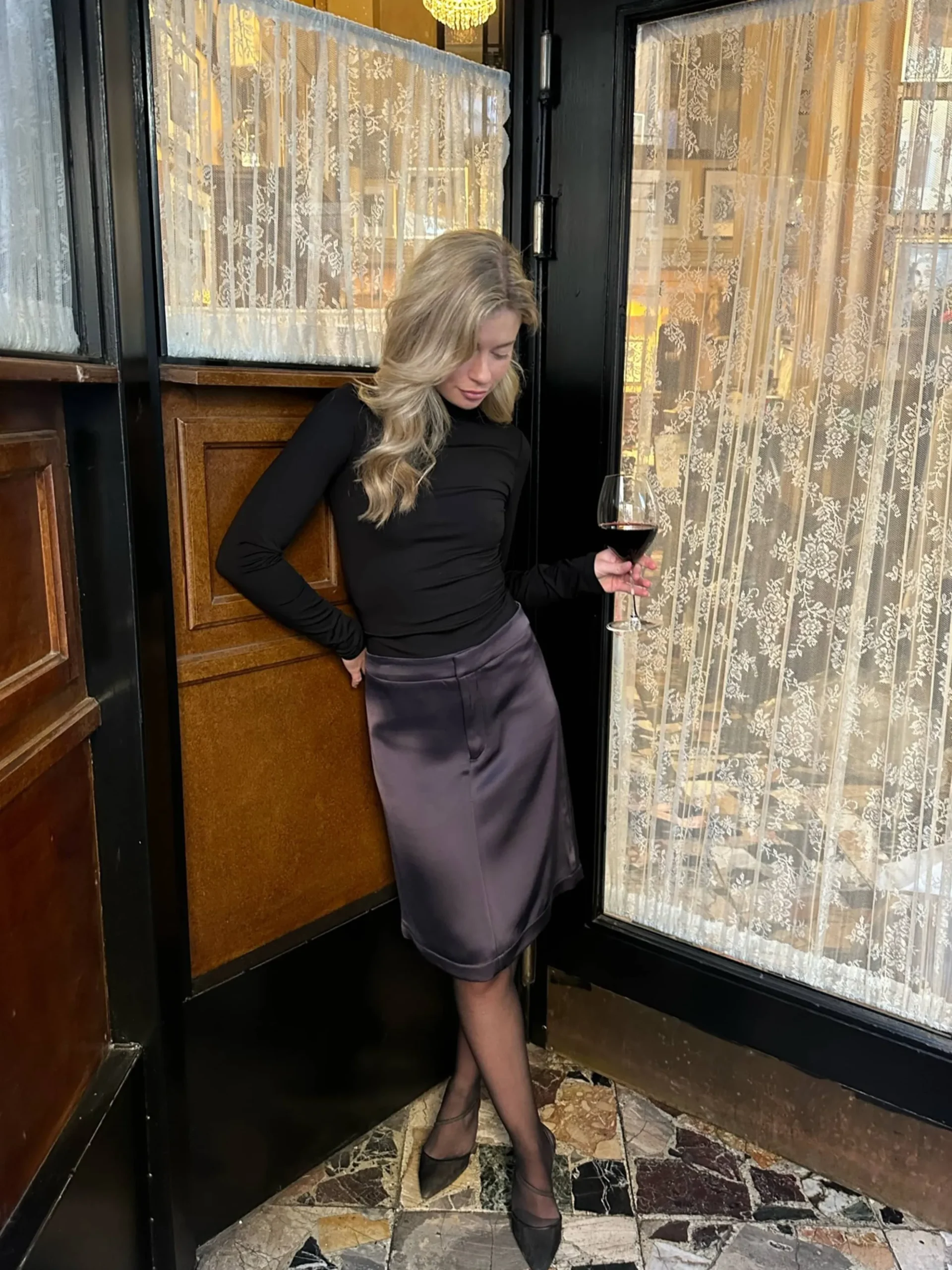 Satin A-lined Skirt Anthracite