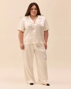 Satin Short Sleeve Blouse Ivory
