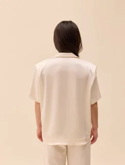 Satin Short Sleeve Blouse Ivory