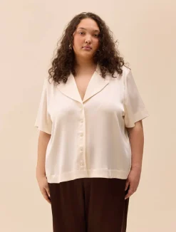 Satin Short Sleeve Blouse Ivory