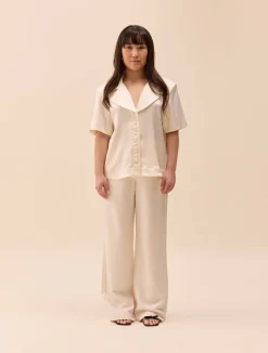 Satin Short Sleeve Blouse Ivory