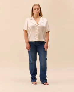Satin Short Sleeve Blouse Ivory