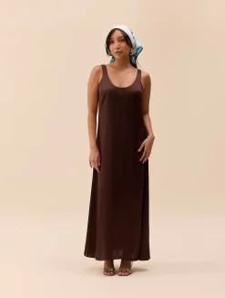 Satin Viscose Dress Dark Mocha