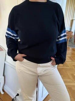 Striped Sleeve Crewneck Blue