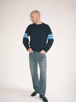 Striped Sleeve Crewneck Blue