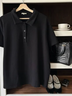 Textured Polo Top Black