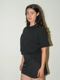 Textured Polo Top Black