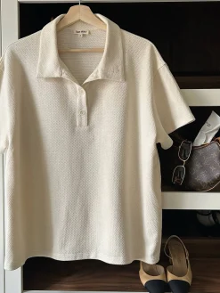 Textured Polo Top Cream
