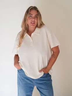Textured Polo Top Cream