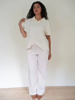 Textured Polo Top Cream