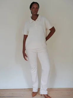 Textured Polo Top Cream
