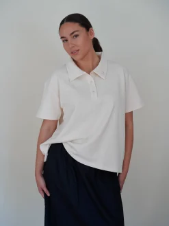 Textured Polo Top Cream